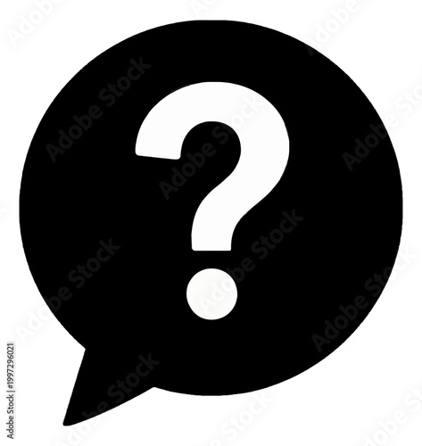 White Question Mark Symbol on Black Background Flat Icon