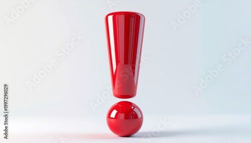 A striking red exclamation mark rendered in 3D, symbolizing importance, warning, and emphasis on a clean, light background