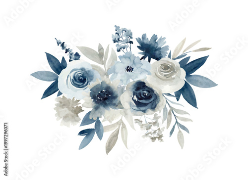 Vector watercolor bouquet of peonies on the white background