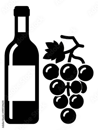 Wine Bottle and Grapes Line Icon