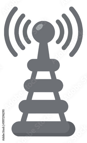 Wireless Signal Tower Icon in Flat Monochrome Style