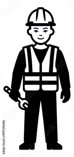 Worker Construction Worker Uniform Line Icon Design