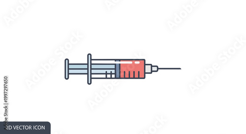 Medical Syringe Icon with Red Liquid, Healthcare and Medicine Concept