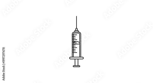 Medical Syringe Icon, Simple Line Art Illustration of Injection Tool