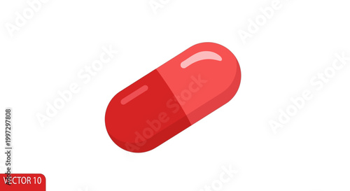 Red Capsule Pill Isolated on White Background, Medicine Health Concept