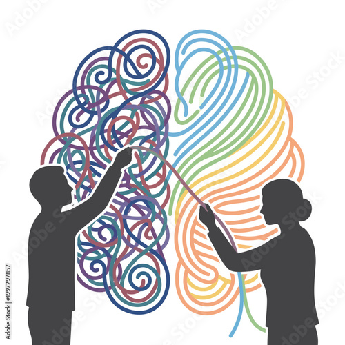 Collaboration Concept with Two People Untangling Abstract Mind for Communication and Problem Solving