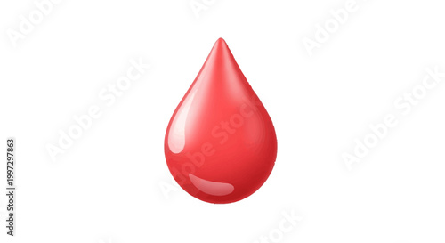 Single Red Blood Drop Isolated on White Background - Medical Concept