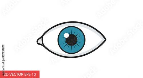 Stylized Blue Eye with Black Pupil and White Sclera, Vector Illustration