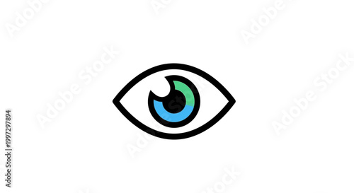 Stylized Human Eye Icon with Blue and Green Iris on White Background