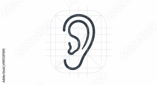 Stylized Ear Icon with Grid Lines - Hearing, Listening, Audio, Medical Concept