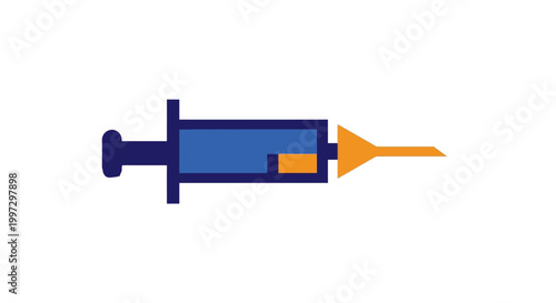 Stylized Syringe Icon with Blue Barrel and Orange Needle on White Background