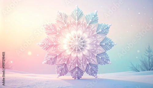 Pastel Snow Mandala Winter Background – Soft Minimal Hygge-Inspired Design
