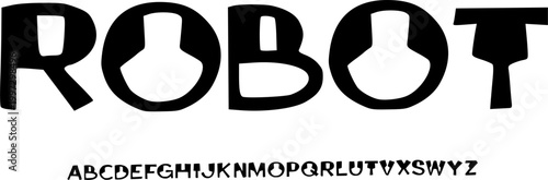 ROBOT Futuristic Tech Display Font Alphabet – Bold Geometric Decorative Typeface with Mechanical Sci-Fi Style for Tech Branding, UI Design, Posters, Gaming Graphics, and Modern Digital Typography