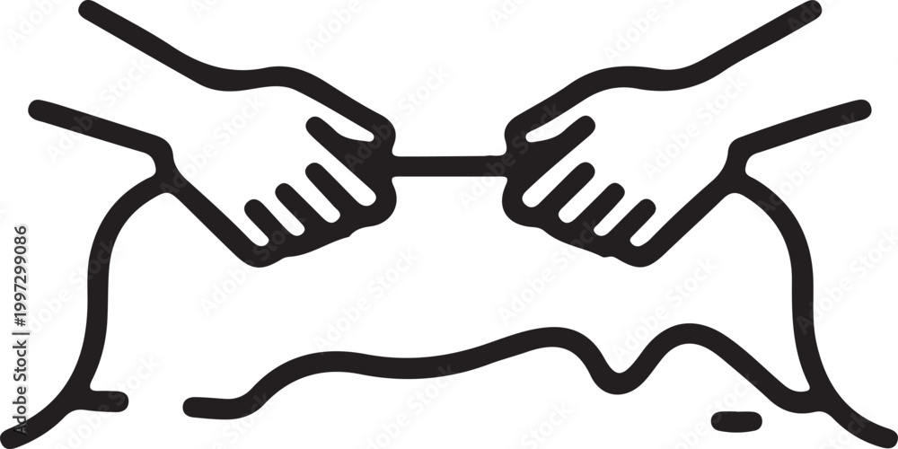 Obraz premium Rope pulling thin black line icon. Flat vector illustration