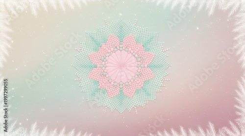 Pastel Snow Mandala Winter Background – Soft Minimal Hygge-Inspired Design
