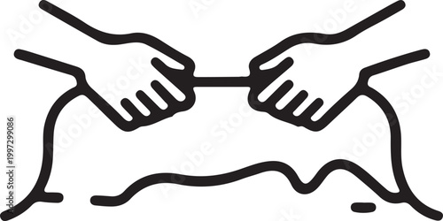 Rope pulling thin black line icon. Flat vector illustration