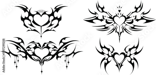 Edgy 2000s retro aesthetic tattoo designs for apparel and stickers vector