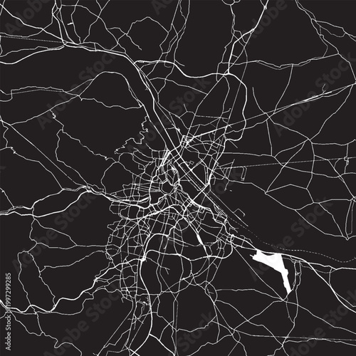 Vienna Austria Vector Map, Detailed City Street Map Black and White Minimalist Line Art