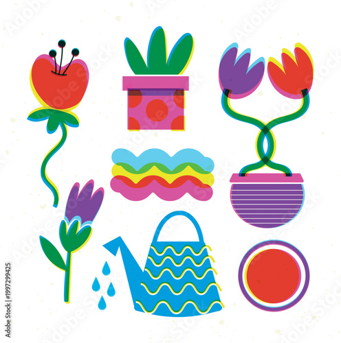 Multi colored floral symbol kit with various petal arrangements and centers vector