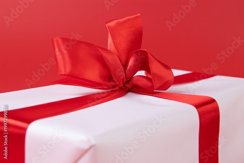 Celebrating a Special Occasion With a Wrapped Gift on a Red Background During...