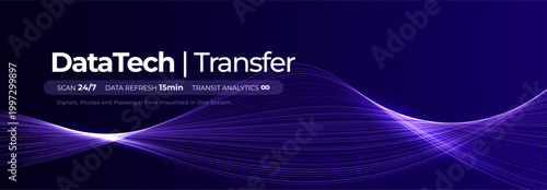 Data Transmission Stream, Neon Wavy Lines, Digital Information Transfer Visual for Scientific Research, Biotech Medtech Innovate, Information Communication AI Technology. Vector Illustration