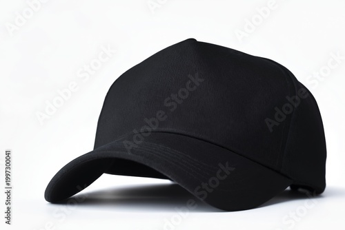 Black Baseball Cap on a Plain Background With a Focus on the Side View