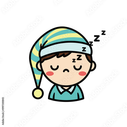 Sleeping Child Wearing Pajama Cap.