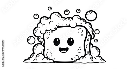 Smiling soap bubble cartoon face illustration.