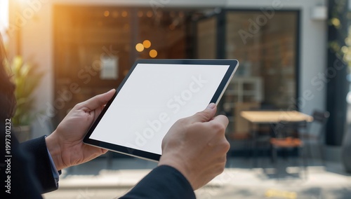 businessman holding empty digital tablet