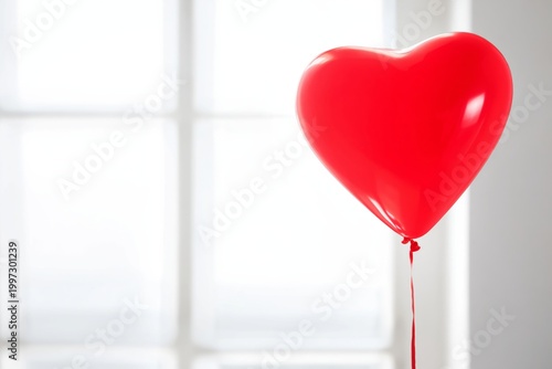 Red Balloon Floats Near a Window During a Daytime Event Celebration in a Brig...