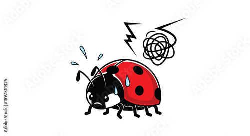 Stressed ladybug with headache illustration.