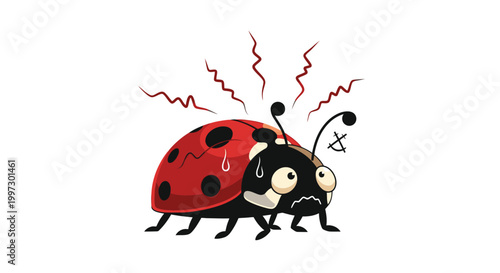 Stressed ladybug cartoon character emotion.