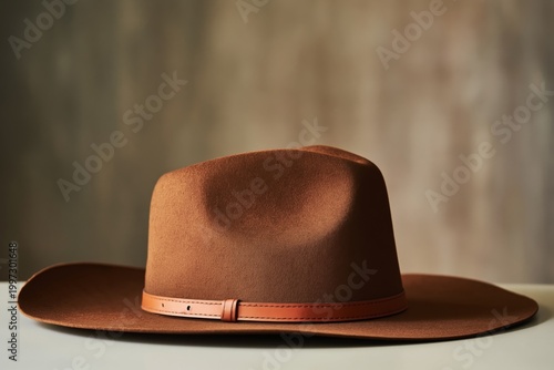 Brown Cowboy Hat Rests on a Flat Surface With a Simple Band