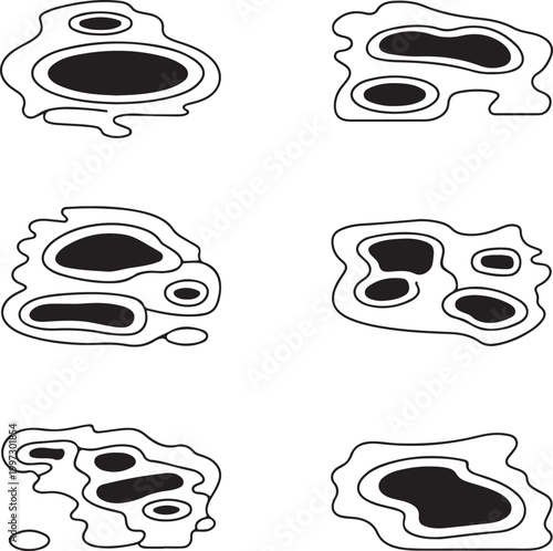 Tidal pools black outline, rocks small water pockets line art