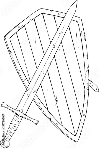 Medieval Sword and Knight Shield Sketch Illustration
