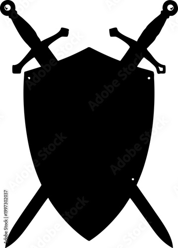 Heraldic Shield with Crossed Swords Silhouette Icon