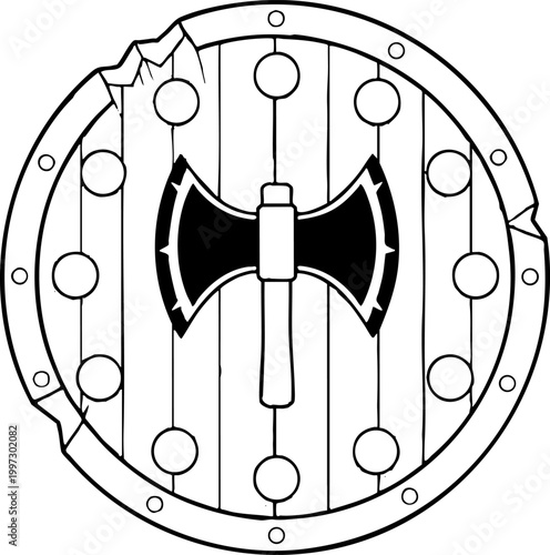 Medieval Shield with Double Headed Axe Line Art Illustration