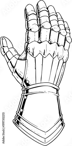 Hand drawn illustration of a medieval knight armor gauntlet glove