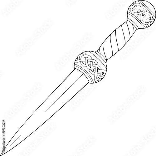 Decorative Scottish Dirk Dagger Line Art Illustration