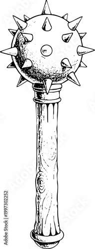 Medieval Spiked Mace Weapon Vintage Engraving Illustration