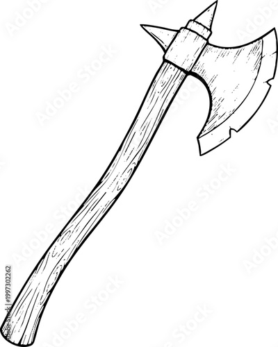 Vintage medieval battle axe sketch isolated illustration