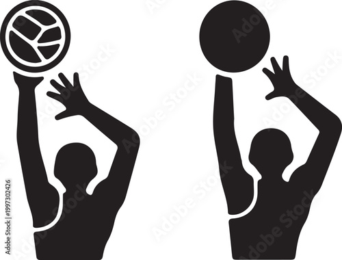 Volleyball line and filled vector con set