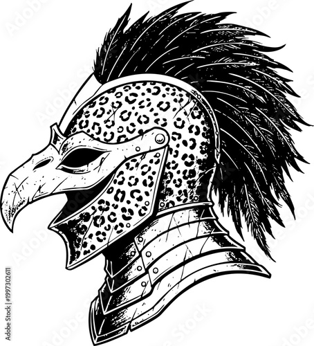 Fantasy Knight Helmet with Eagle Visor and Leopard Pattern