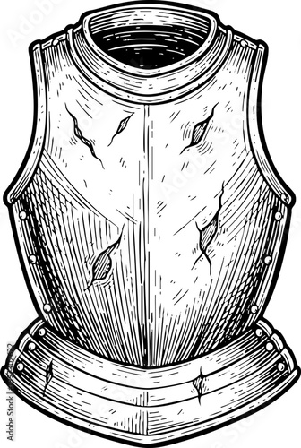 Hand-drawn sketch of a battle-worn medieval knight breastplate armor