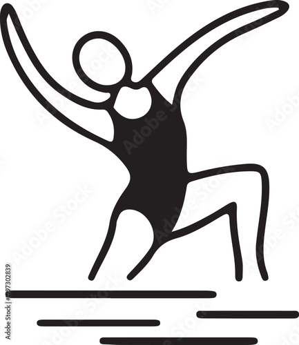 Water aerobics a rhythmic black line icon. Flat vector illustration