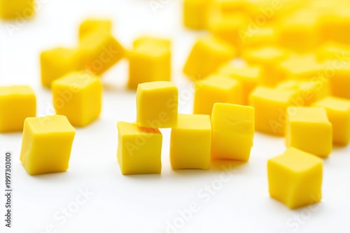 Yellow Cubes Arranged in a Line on a White Background During the Daytime