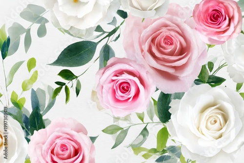 Roses in Different Colors Bloom on a Marble Background in a Natural Scene