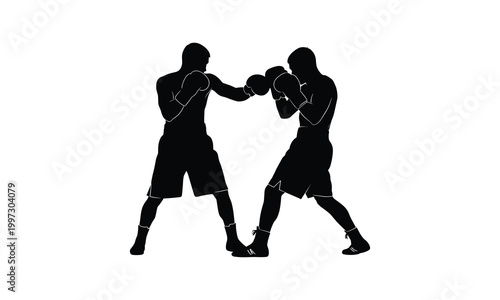 Two boxers exchanging punches in ring
