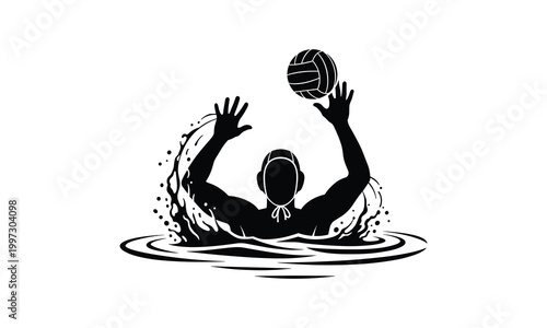 Schilderij op canvas Water polo player diving for volleyball