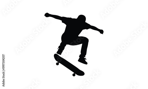 Skateboarder performing a mid-air trick